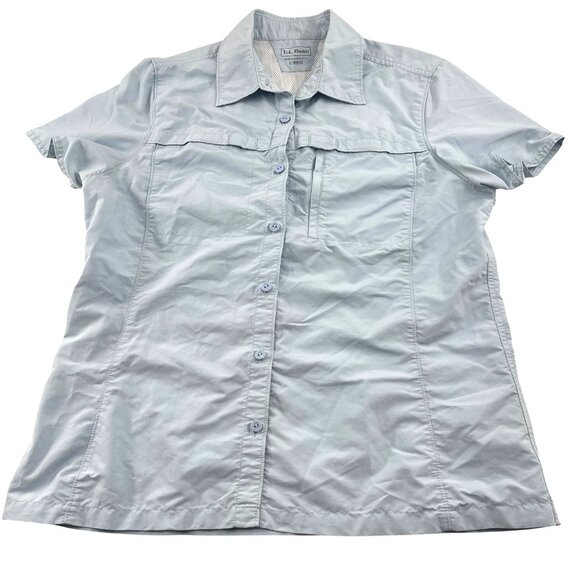 L.L. Bean Women's Light Blue Short Sleeve Button-Down Shirt size Large - Picture 1 of 5
